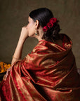Rusty Paisley Jamewar Tanchoi Banarasi Silk Saree