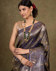 Midnight Vine Jamewar Tanchoi Banarasi Silk Saree