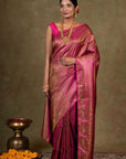 Magenta Jamewar Tanchoi Banarasi Silk Saree