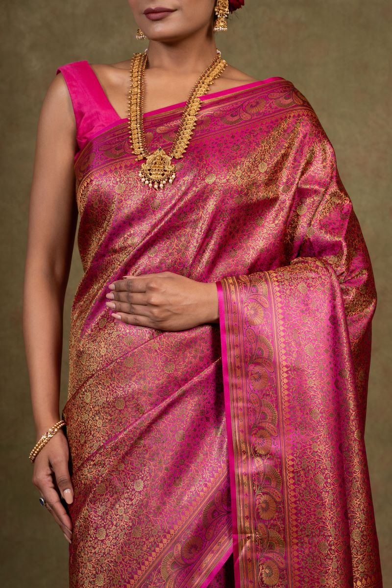 Magenta Tanchoi Banarasi Silk Saree