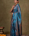 Blooming Blue Jamewar Tanchoi Banarasi Silk Saree
