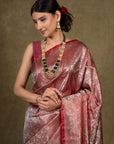 Cherry Paisley Jamewar Tanchoi Banarasi Silk Saree
