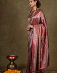 Cherry Paisley Jamewar Tanchoi Banarasi Silk Saree