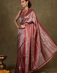Cherry Paisley Jamewar Tanchoi Banarasi Silk Saree
