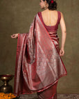 Cherry Paisley Jamewar Tanchoi Banarasi Silk Saree