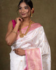 White Blossom Banarasi Katan Silk Saree