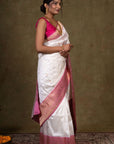 White Blossom Banarasi Katan Silk Saree