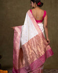 White Blossom Banarasi Katan Silk Saree