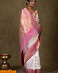 White Blossom Banarasi Katan Silk Saree