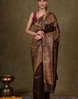 Black Olive Paisley Jamewar Tanchoi Banarasi Silk Saree