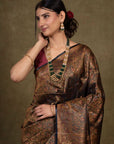 Black Olive Paisley Jamewar Tanchoi Banarasi Silk Saree
