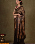 Black Olive Paisley Jamewar Tanchoi Banarasi Silk Saree