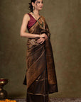 Black Olive Paisley Jamewar Tanchoi Banarasi Silk Saree