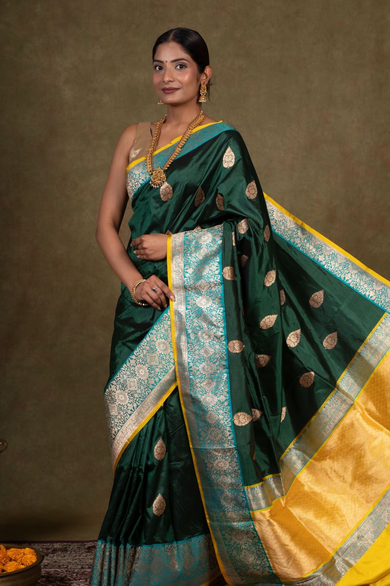 Green Blue Banarasi Katan Silk Saree