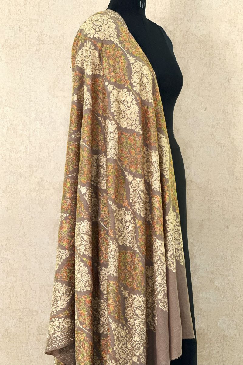 Buy Beige Charm Embroidered Faux Pashmina Shawl Online House Of