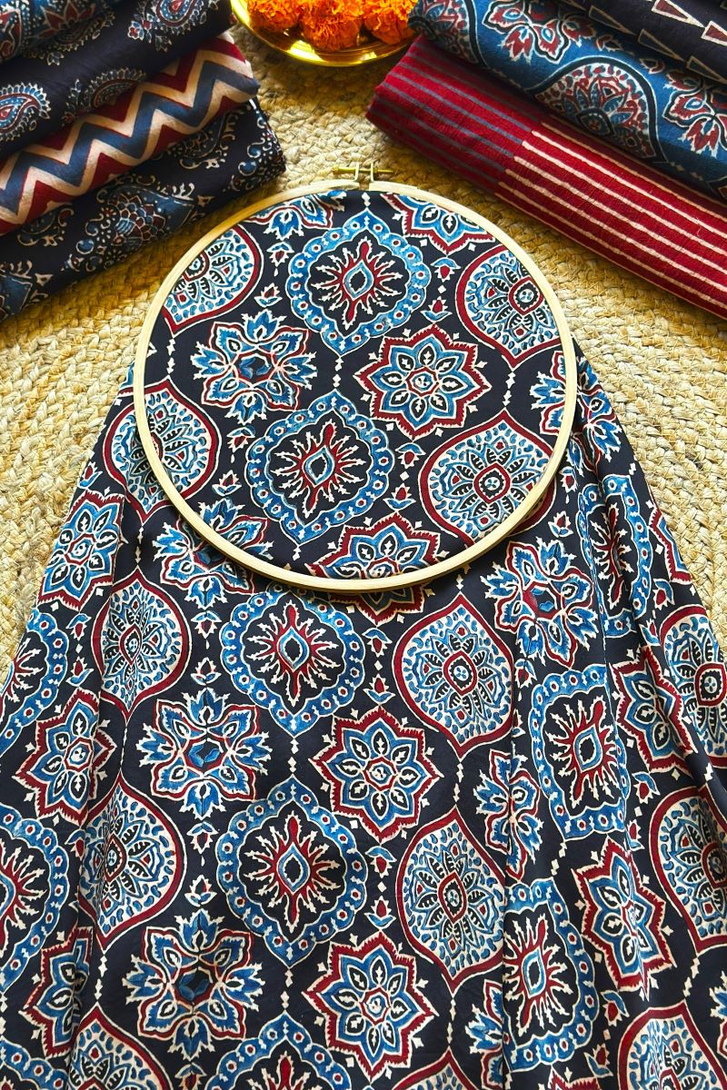 Buy Black String Modal Silk Ajrakh Fabric - House Of Elegance – House ...