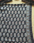 Black Paisley Modal Silk Ajrakh Fabric (Per Meter)