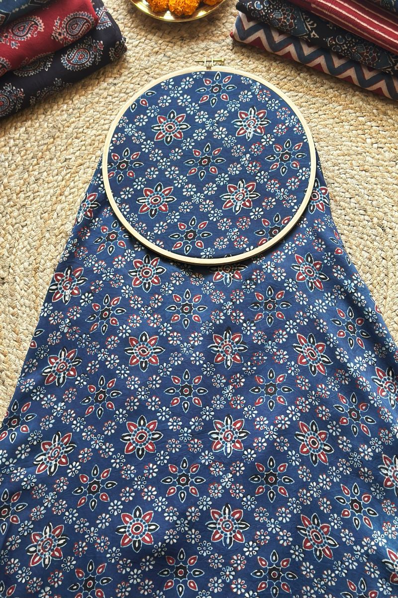Blue - Ajrakh Fabric Cover Handmade Paper Photo Album (9 x 10 in) 88
