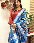 Blue Ikat Pure Silk Handwoven Dupatta