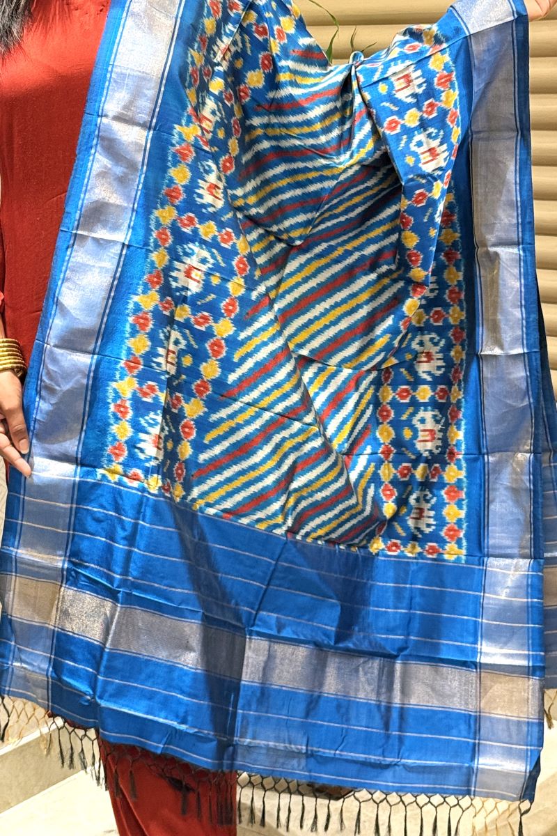 Blue Ikat Pure Silk Handloom Dupatta