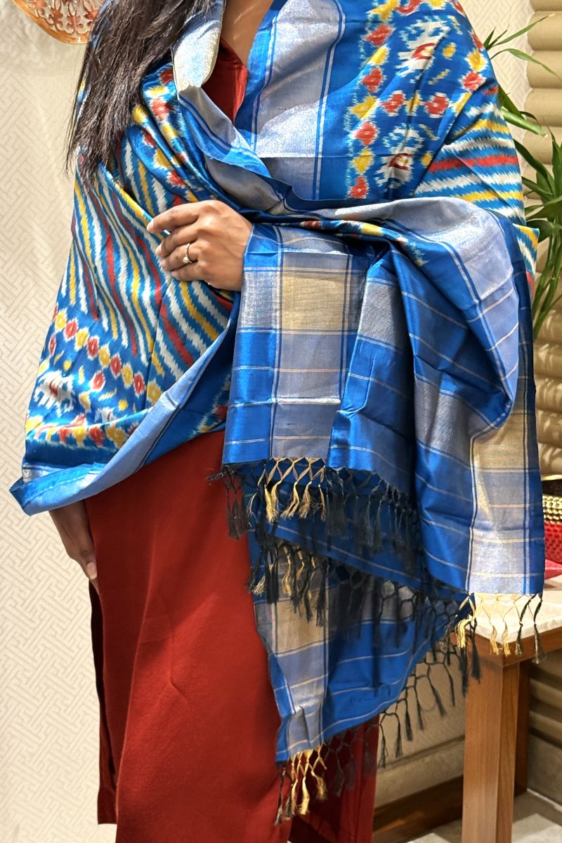 Blue Ikat Pure Silk Handloom Dupatta