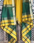 Mustard Green Unstitched Cotton Silk Maheshwari Suit (3 Pcs)