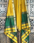 Mustard Green Unstitched Cotton Silk Maheshwari Suit (3 Pcs)