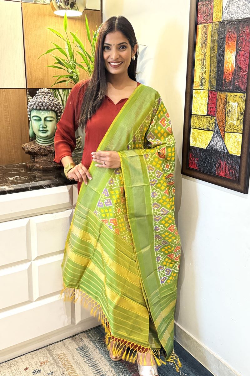 Green Ikat Pure Silk Handwoven Dupatta