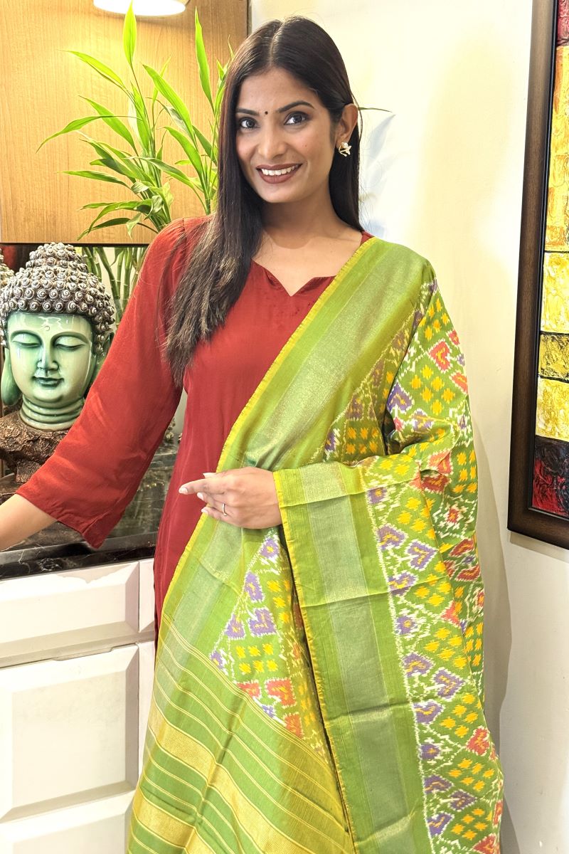 Ikat Pure Silk Handwoven Dupatta with Tassels