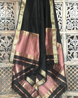Pastel Pink Black Unstitched Cotton Silk Maheshwari Suit (3 Pcs)