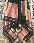Pastel Pink Black Unstitched Cotton Silk Maheshwari Suit (3 Pcs)