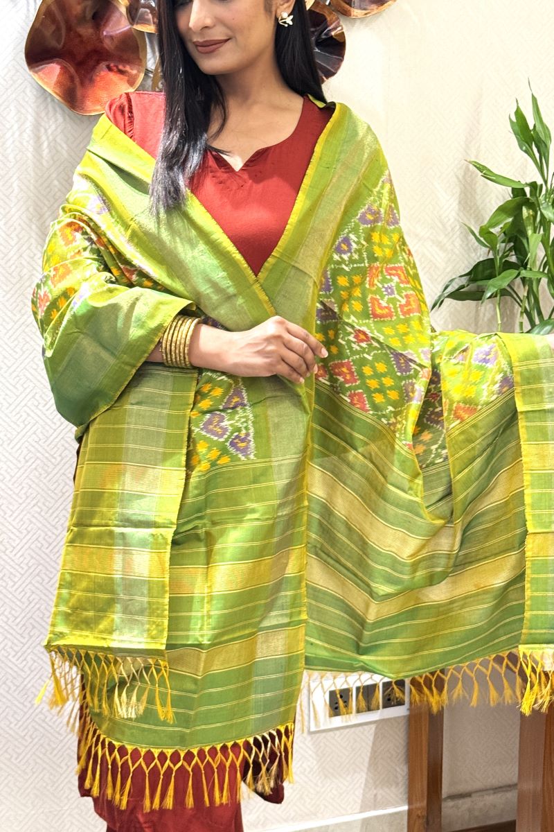 Green Ikat Pure Silk Handwoven Dupatta