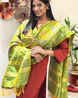 Green Ikat Pure Silk Dupatta with Tassels