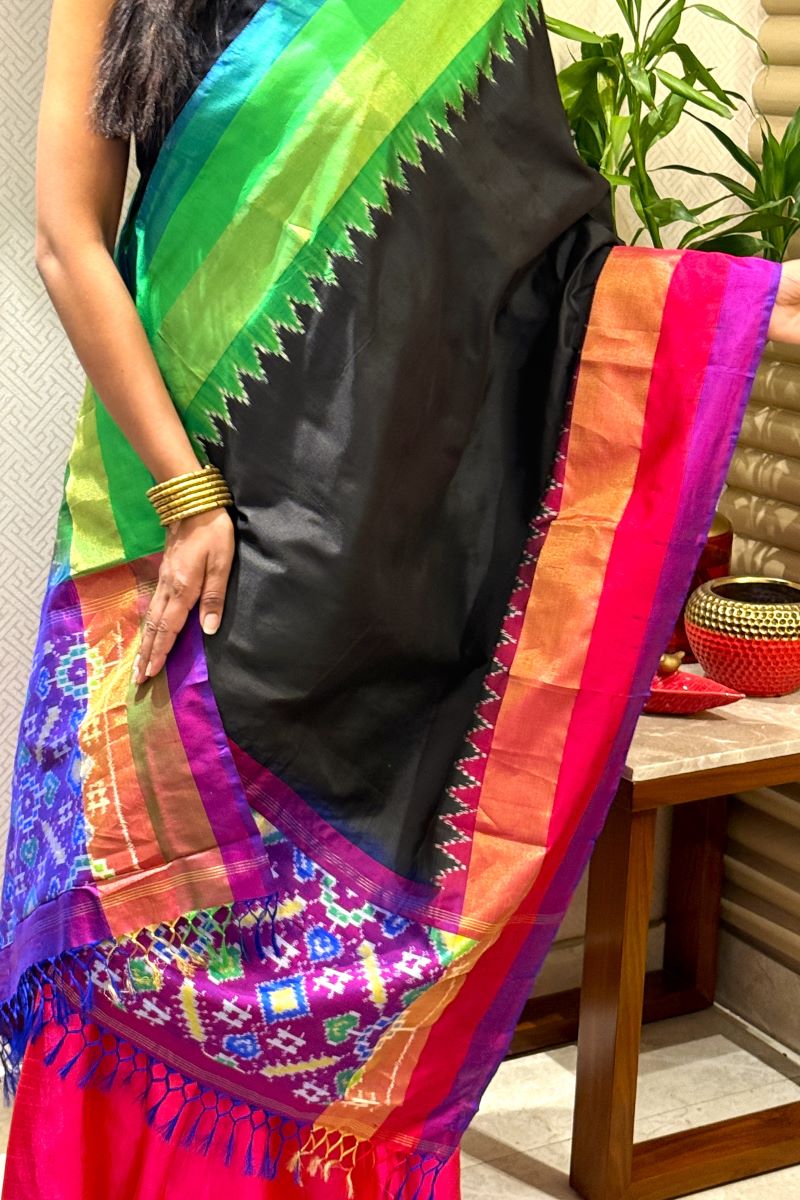 Black Ikat Pure Silk Handwoven Dupatta