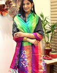 Ikat Pure Silk Handwoven Dupatta with Tassels