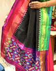 Black Ikat Pure Silk Dupatta with Tassels