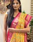 Marigold Blaze Pure Silk Ikat Handwoven Dupatta