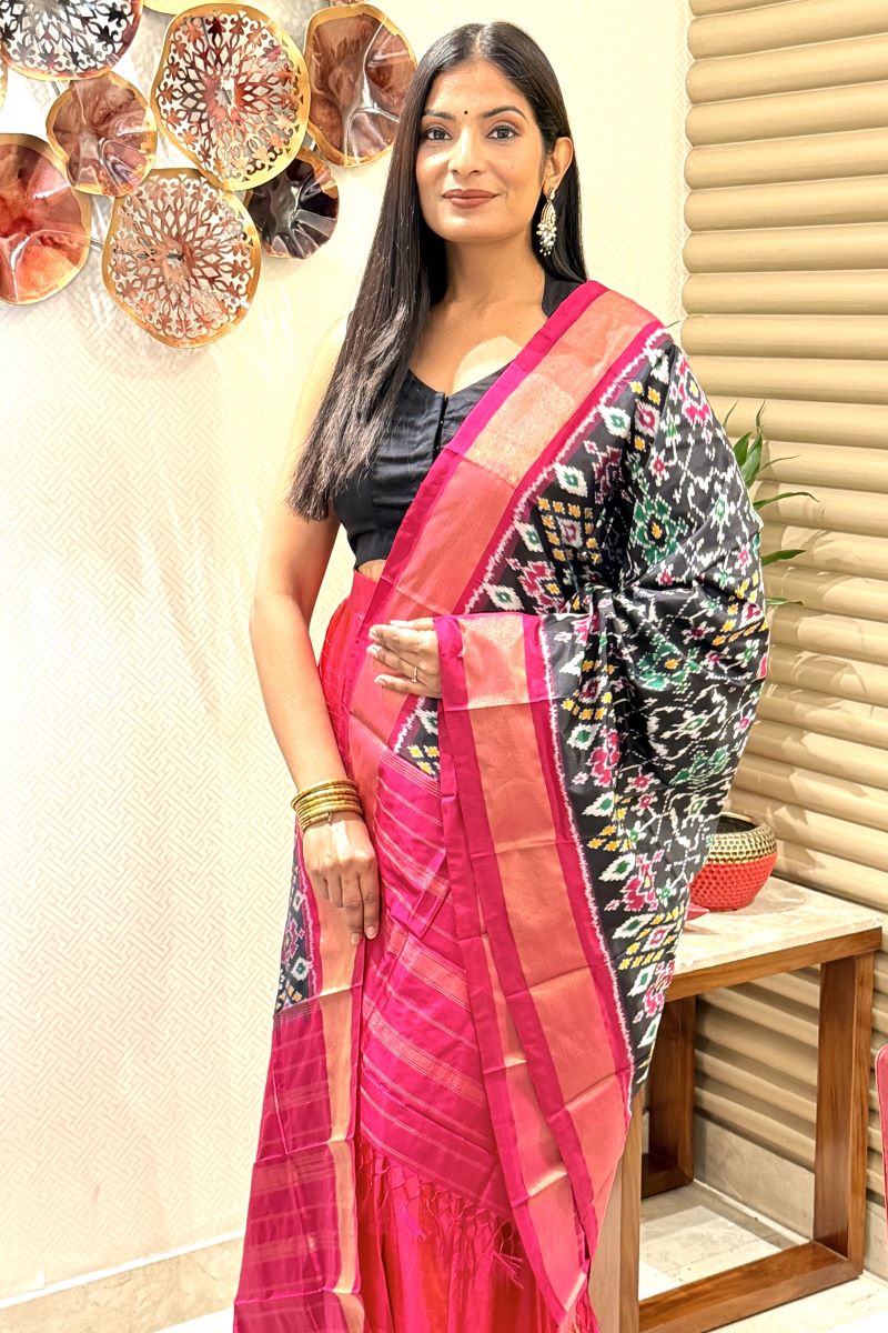 Black Ikat Silk Handwoven Dupatta
