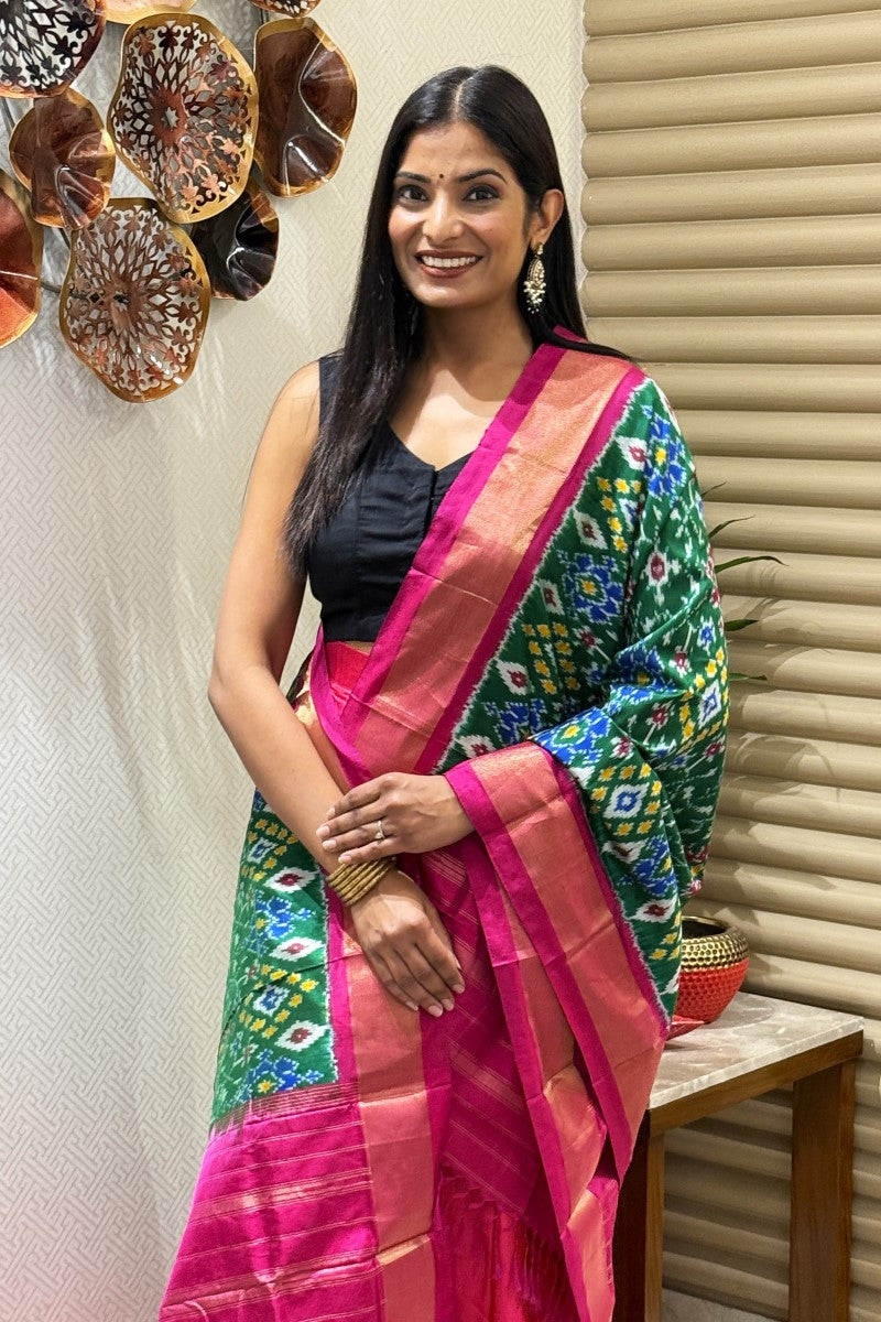 Green Blush Pure Silk Ikat Handwoven Dupatta