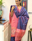 Rosy Lilac Unstitched Cotton Silk Ikat Suit (3 Pcs)