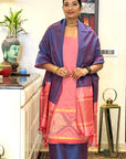 Rosy Lilac Unstitched Cotton Silk Ikat Suit (3 Pcs)
