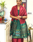 Green Garnet Unstitched Cotton Silk Ikat Suit (3 Pcs)