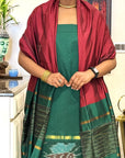 Green Garnet Unstitched Cotton Silk Ikat Suit (3 Pcs)