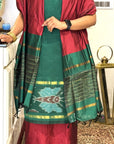 Green Garnet Unstitched Cotton Silk Ikat Suit (3 Pcs)