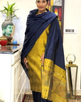 Honey Blue Unstitched Cotton Silk Ikat Suit (3 Pcs)