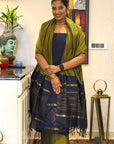 Navy Amber Unstitched Cotton Silk Ikat Suit (3 Pcs)
