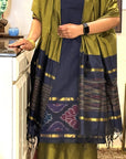 Navy Amber Unstitched Cotton Silk Ikat Suit (3 Pcs)