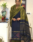 Navy Amber Unstitched Cotton Silk Ikat Suit (3 Pcs)