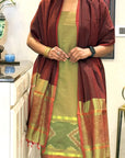Olive Wine Unstitched Cotton Silk Ikat Suit (3 Pcs)