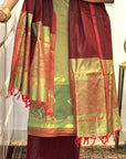 Olive Wine Unstitched Cotton Silk Ikat Suit (3 Pcs)